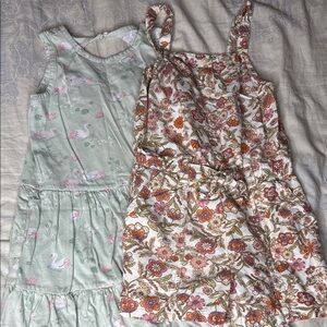 Girls Floral and Swan Print Dress and Romper bundle size 6-7